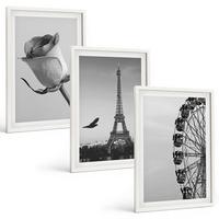 BILDER SET 3er Set - 40x60 cm Weißer Rahmen - Rose Eiffelturm Riesenrad - Weiß, Kunststoff (40/60cm) - TULUP