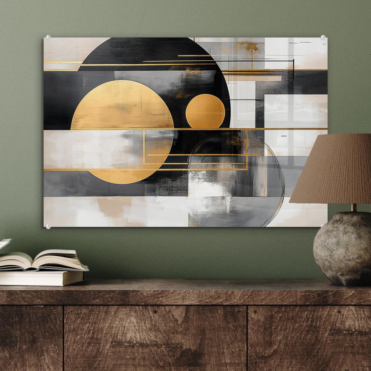 ACRYLGLASBILD Abstrakt - Gold - Silber - Formen - Ästhetisch - Modern Wanddeko 60x40 cm - Goldfarben, Glas (60/40cm) - MuchoWow