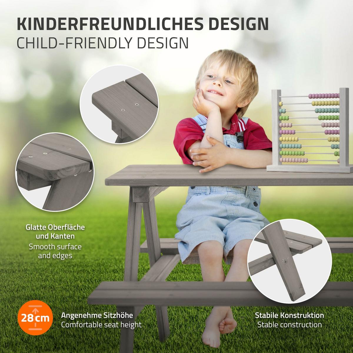 KINDERSITZGARNITUR Grau aus Massivholz - Grau, Holz - ML-DESIGN