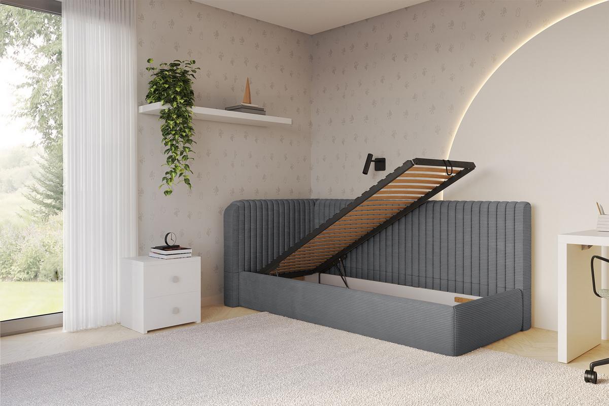 EINZELLBETT Jugendbett mit Bettkasten, Rechts - AURY 100x200 Dunkelgrau - Schieferfarben, Holzwerkstoff/Textil (100/200cm) - ALTDECOR