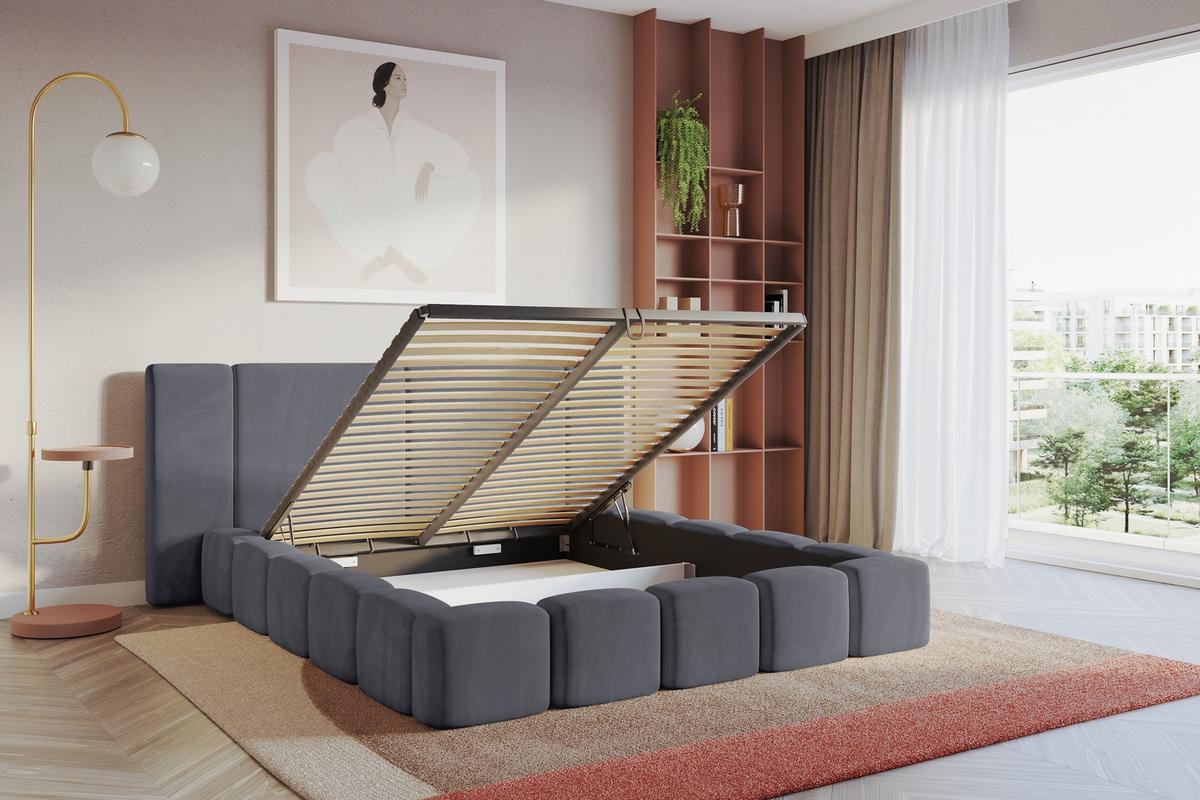 POLSTERBETT mit Bettkasten und Lattenrost, Bett mit Matratze H3/H4 - NILO 200x200 Dunkelgrau - Dunkelgrau, Holzwerkstoff/Textil (200/200cm) - ALTDECOR