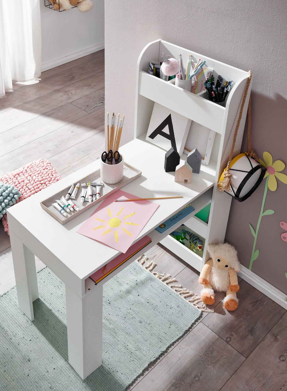 KINDERSCHREIBTISCH – Weiß, 90x50x110 cm, mit Regal, schmal, Stauraum, für Kinderzimmer - Weiß, Holzwerkstoff (90/110/50cm) - KADIMA DESIGN