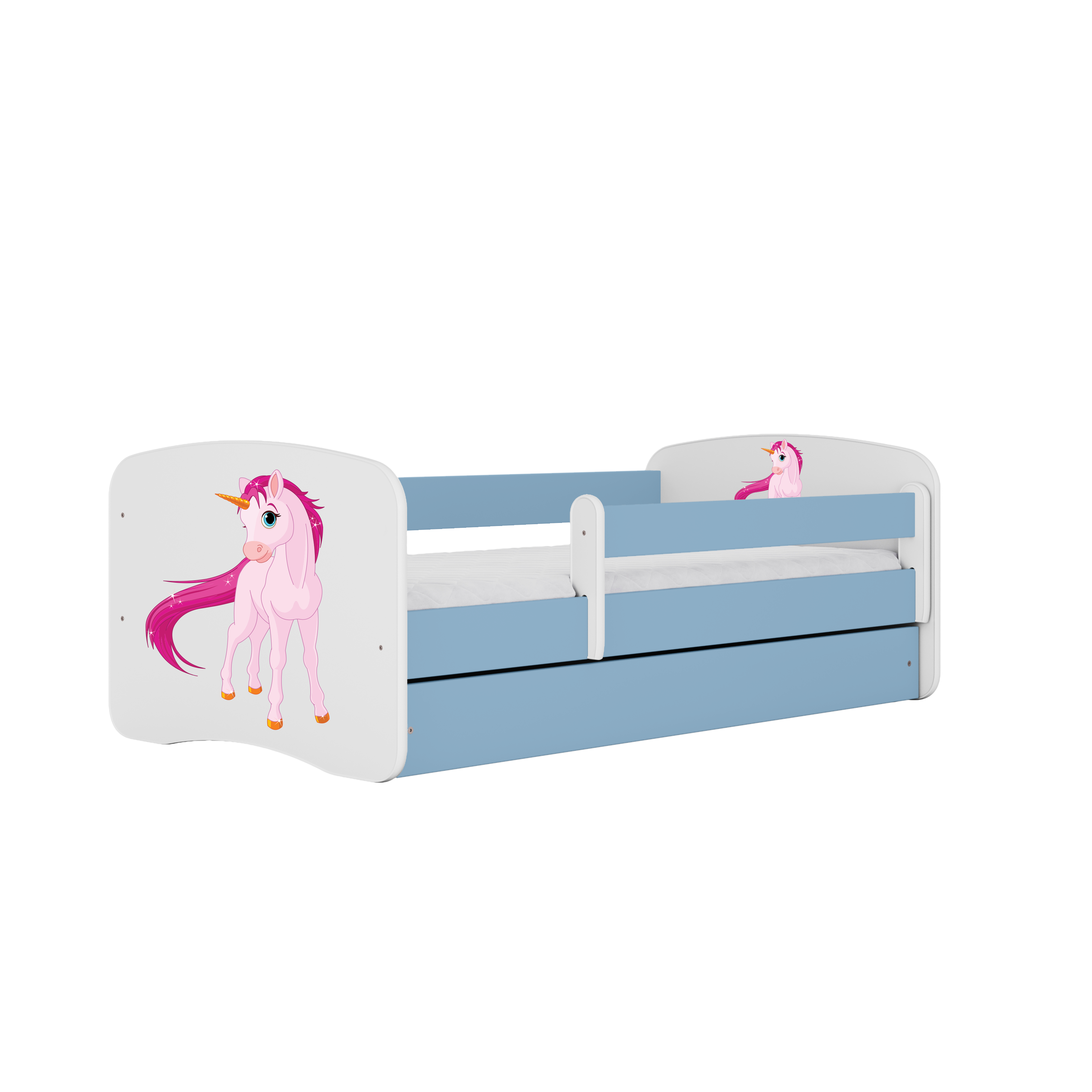 KINDERBETT Einhorn mit Schublade 140/70 80/61/144 - Blau, Holzwerkstoff (70/140cm) - RAUMHIRSCH FURNITURE