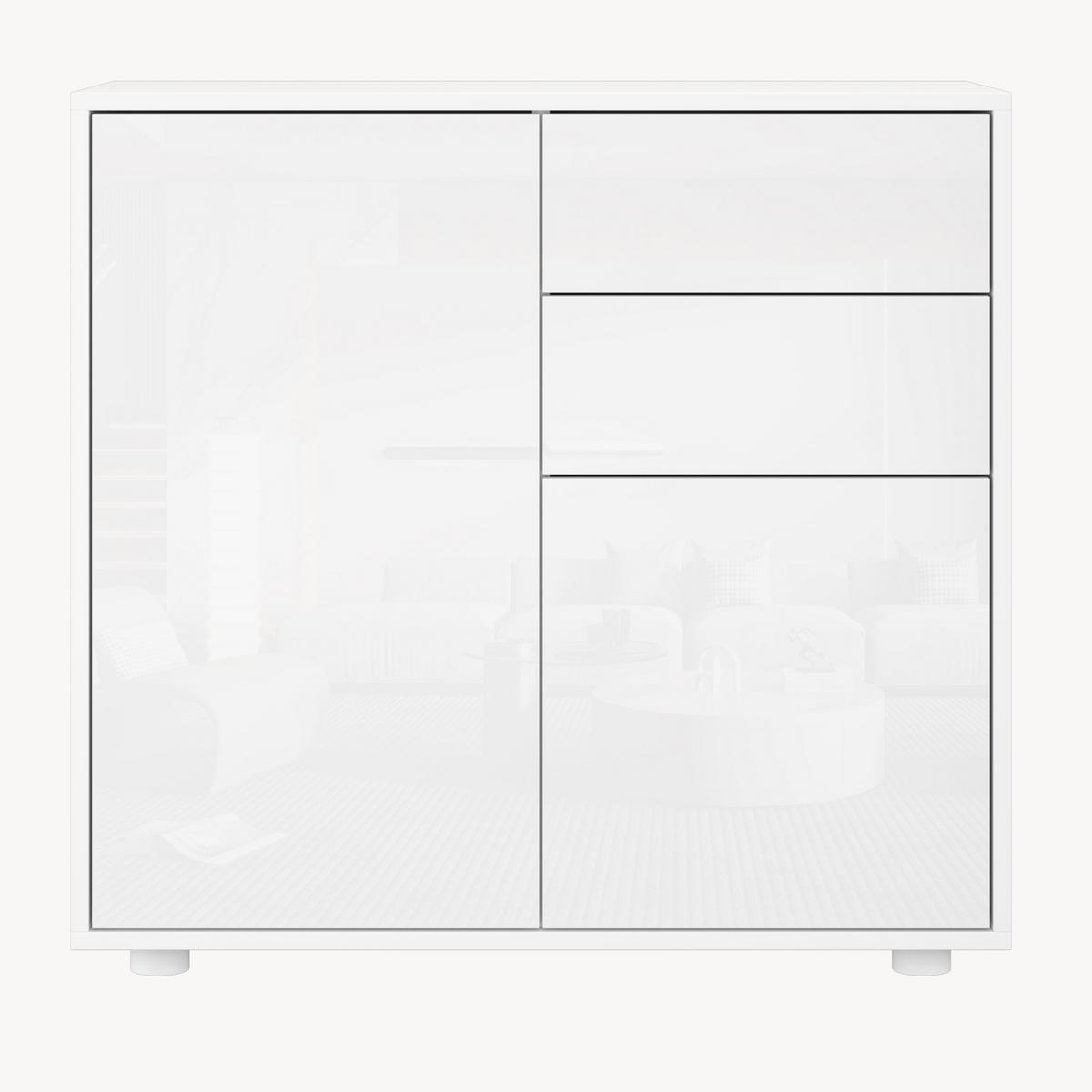 SIDEBOARD Paarl - Weiß Hochglanz, Holzwerkstoff (79/74/36cm) - [en.casa]