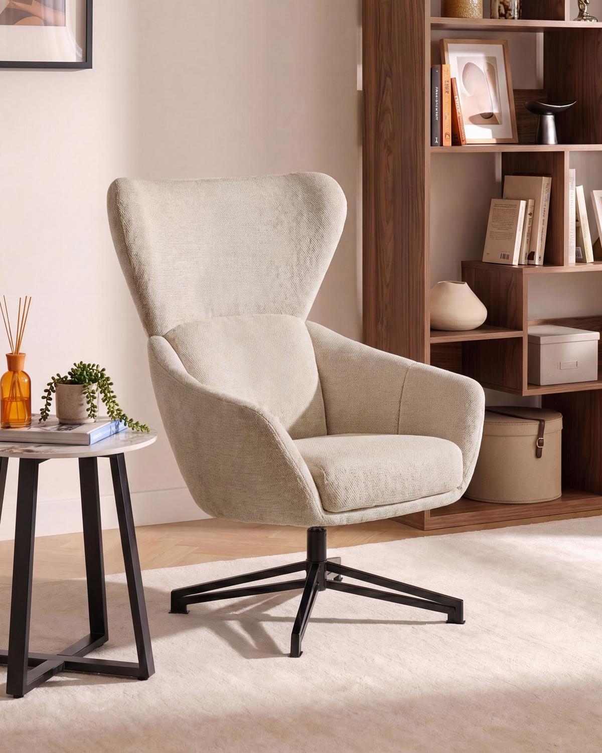DREHSESSEL Stoff Hellbeige Dalen - Beige, Textil (76/111/87cm) - Beliani