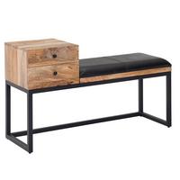 SITZBANK – Ziegenleder/Metall, 100x60x35 cm, Schwarz, mit Stauraum - Schwarz/Braun, Leder/Holz (100/60/35cm) - KADIMA DESIGN