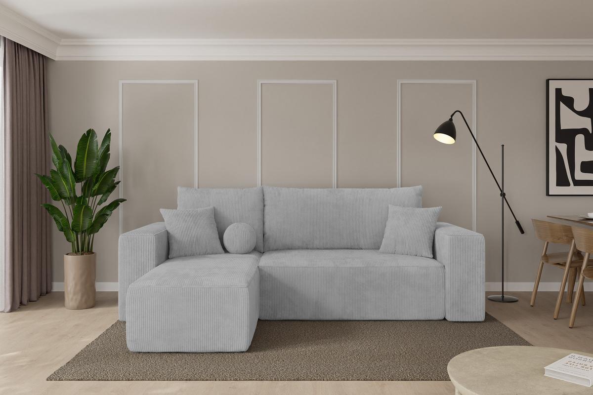 ECKSOFA mit Schlaffunktion Ottomane Links SENO-L 249x139x85 Grau Cord - Schwarz/Grau, Holzwerkstoff/Kunststoff (249/139cm) - ALTDECOR