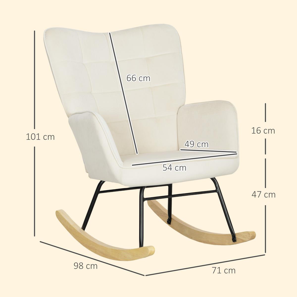 SCHAUKELSTUHL, Schaukelsessel mit Samtoptik, Armlehne für Wohnzimmer, Beige - Beige/Naturfarben, Buchenholz/Textil (98/101/71cm) - HOMCOM