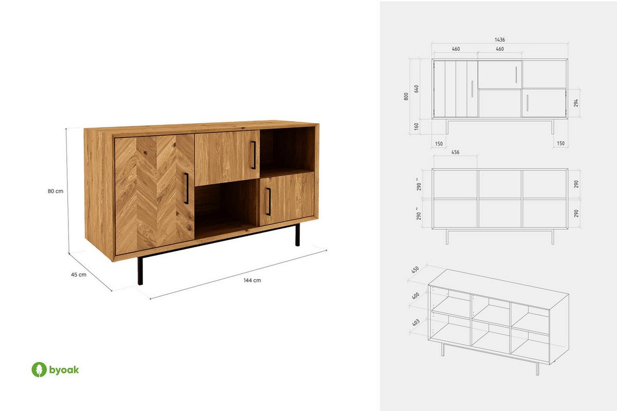 KOMMODE BREIT LEON Kernbuche - Kernbuche, Holz (144/80/45cm) - byoak