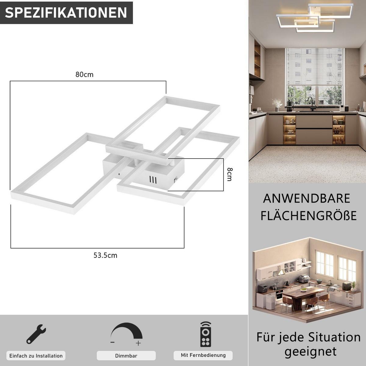 LED-DECKENLEUCHTE Wolfsgast 53.5/8.0/80.0 cm - Weiß, Metall (80/53.5/8cm) - ZMH