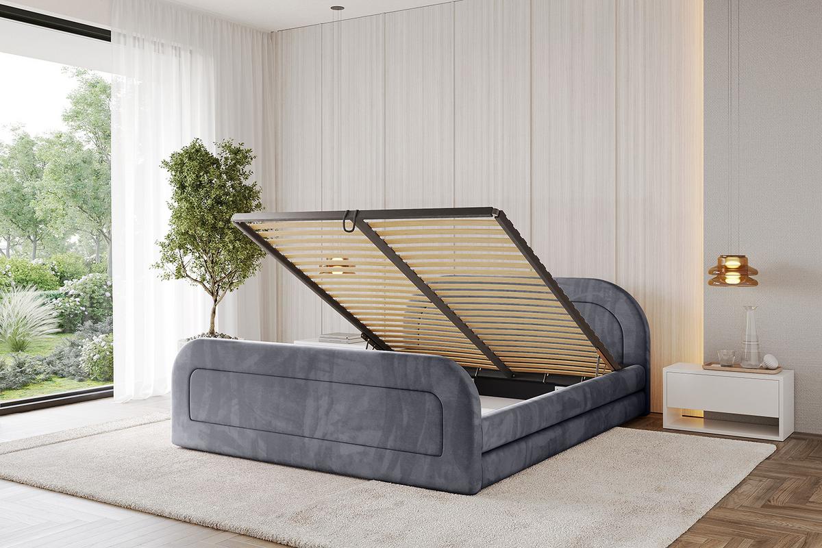 POLSTERBETT mit Bettkasten, Fußteil und Lattenrost, Boxbett ohne Matratze - LERIS-v1-Z 180x200 Dunkelgrau - Dunkelgrau, Holzwerkstoff/Textil (180/200cm) - ALTDECOR