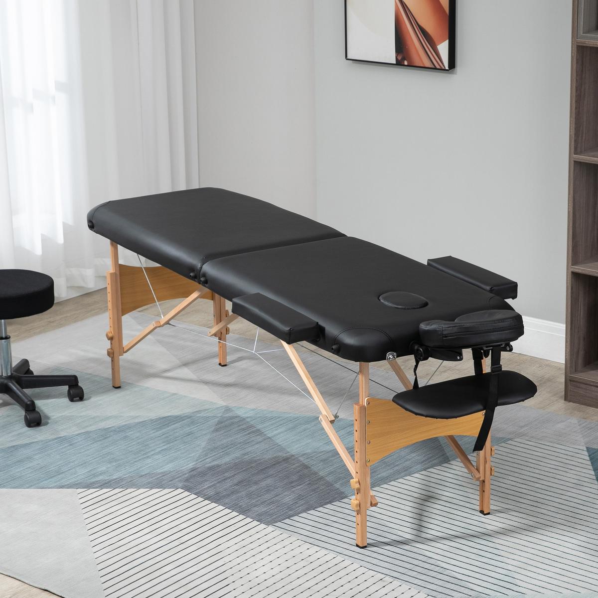 MASSAGELIEGE, klappbarer Massagetisch mit Kopfstütze, für Spa, Salon Kunststoff - Schwarz, Leder (81/92/210cm) - HOMCOM