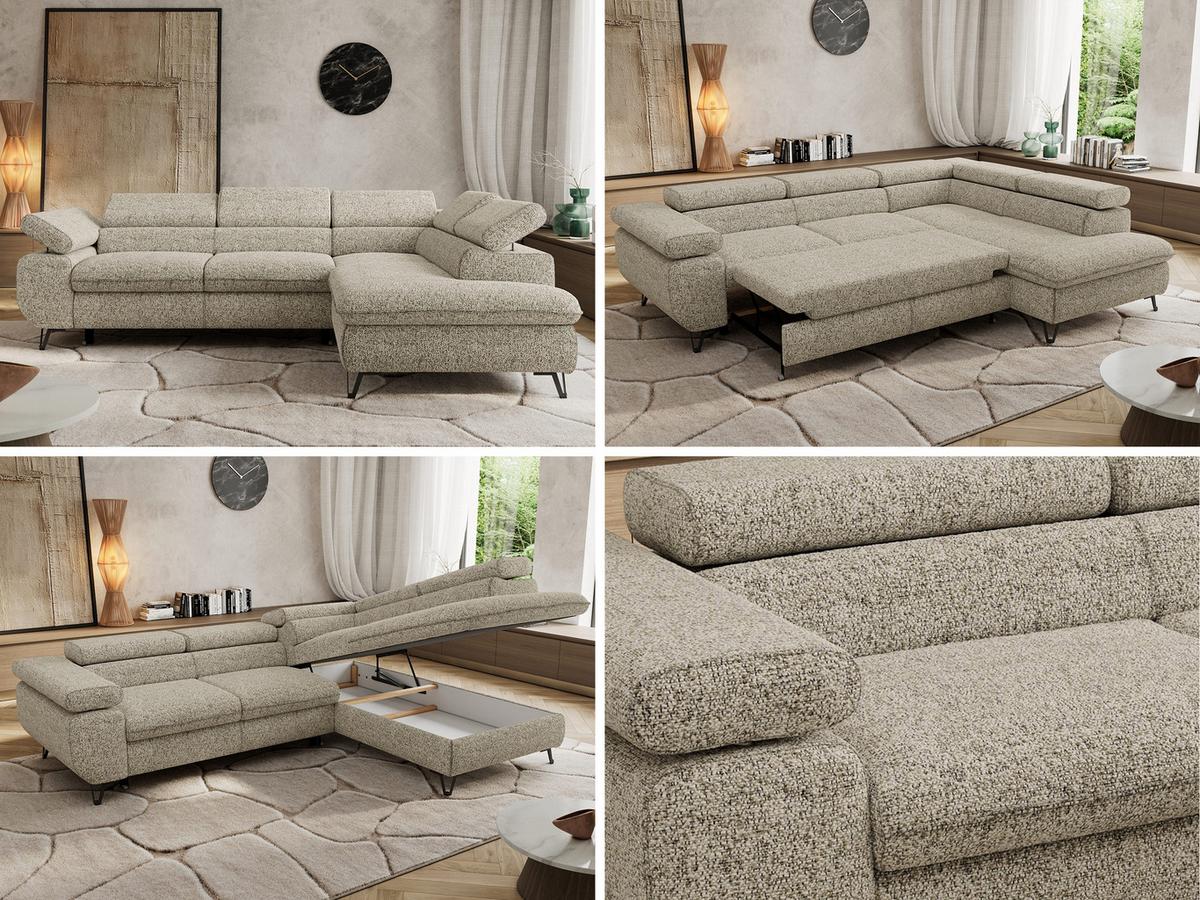 ECKSOFA PABLO L Beige Struktur - Rechts Seite - Beige/Schwarz, Textil/Metall (273/208cm) - MKS
