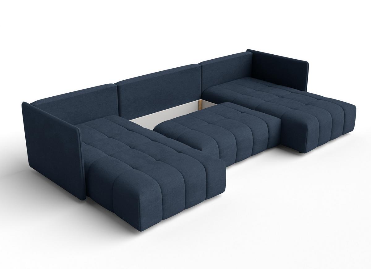 WOHNLANDSCHAFT Veliro U Blau 353/180/83 cm mit Schlaffunktion und Bettkasten - Blau/Schwarz, Kunststoff/Textil (353/83/180cm) - AX Living