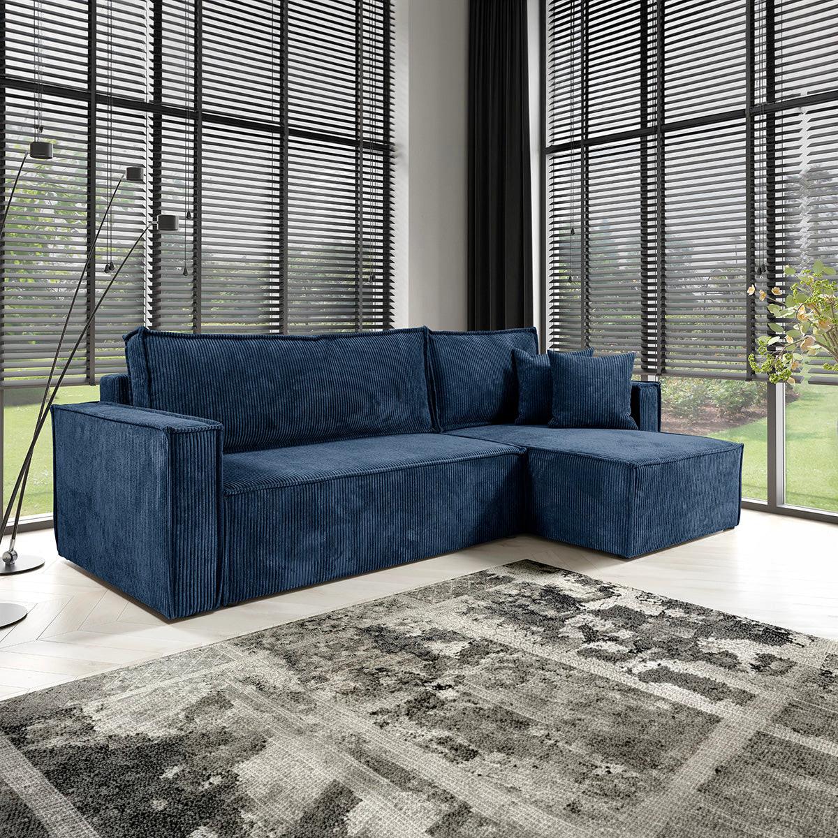 ECKSOFA Ezekiel 3 Sitzplätze Blau - Blau, Holz (236/145cm) - Petits-meubles