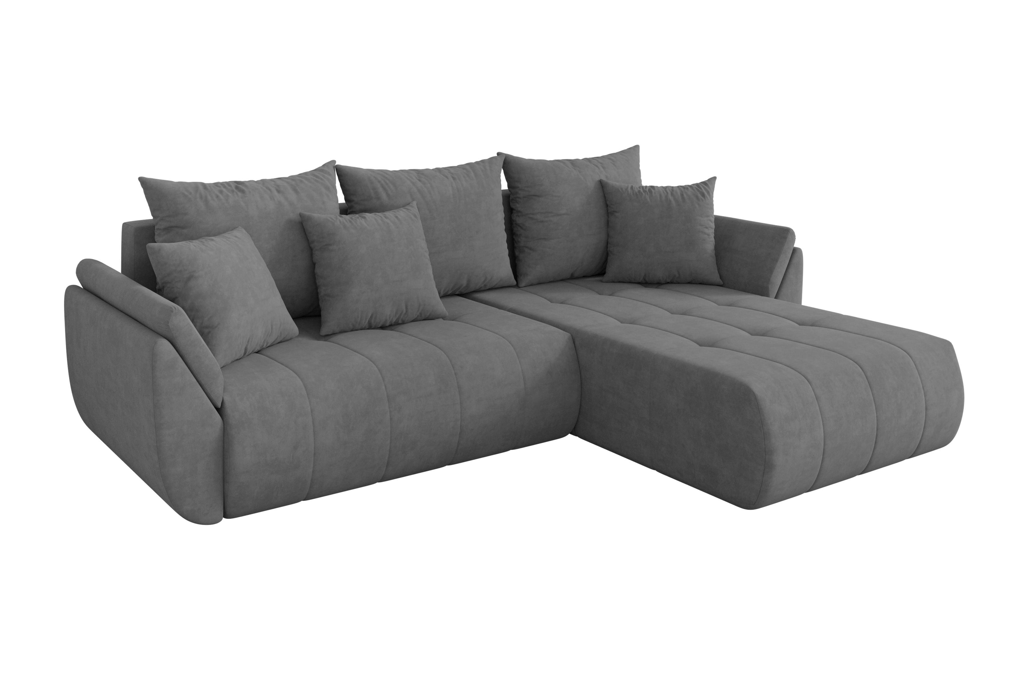 ECKSOFA mit Schlaffunktion Ottomane Rechts TOKO-L 277x194x86 Grau Velours - Taupe/Schwarz, Holzwerkstoff/Kunststoff (277/194cm) - ALTDECOR