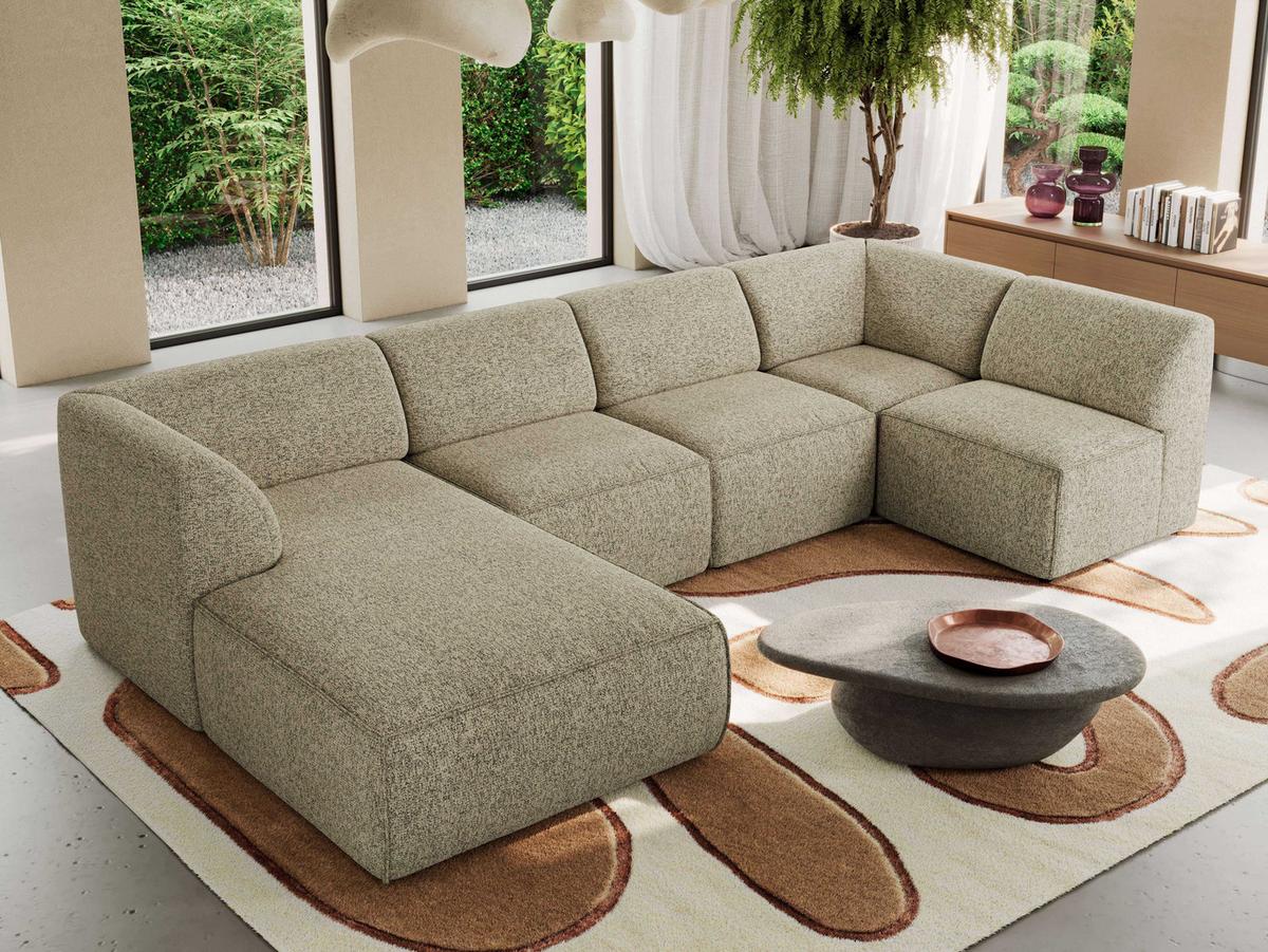 WOHNLANDSCHAFT MODARO U 6M - Dunkelbeige Struktur - Links - Schwarz/Cappuccino, Textil (180/78/345cm) - MKS