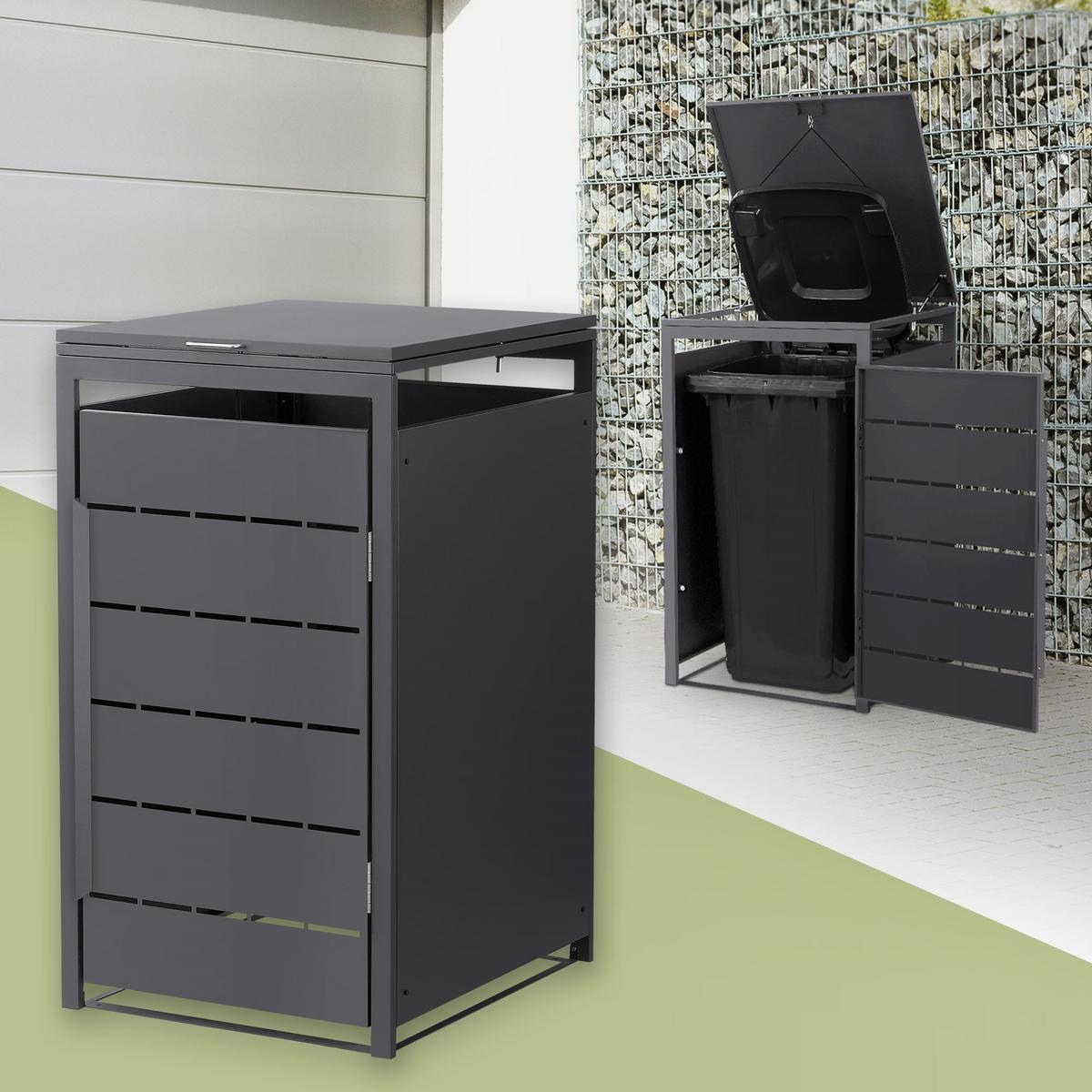 MÜLLTONNENBOX 1er 240L 68x80x120 cm Anthrazit aus Stahl wetterfest - Anthrazit, Metall (80/120/68cm) - ML-DESIGN