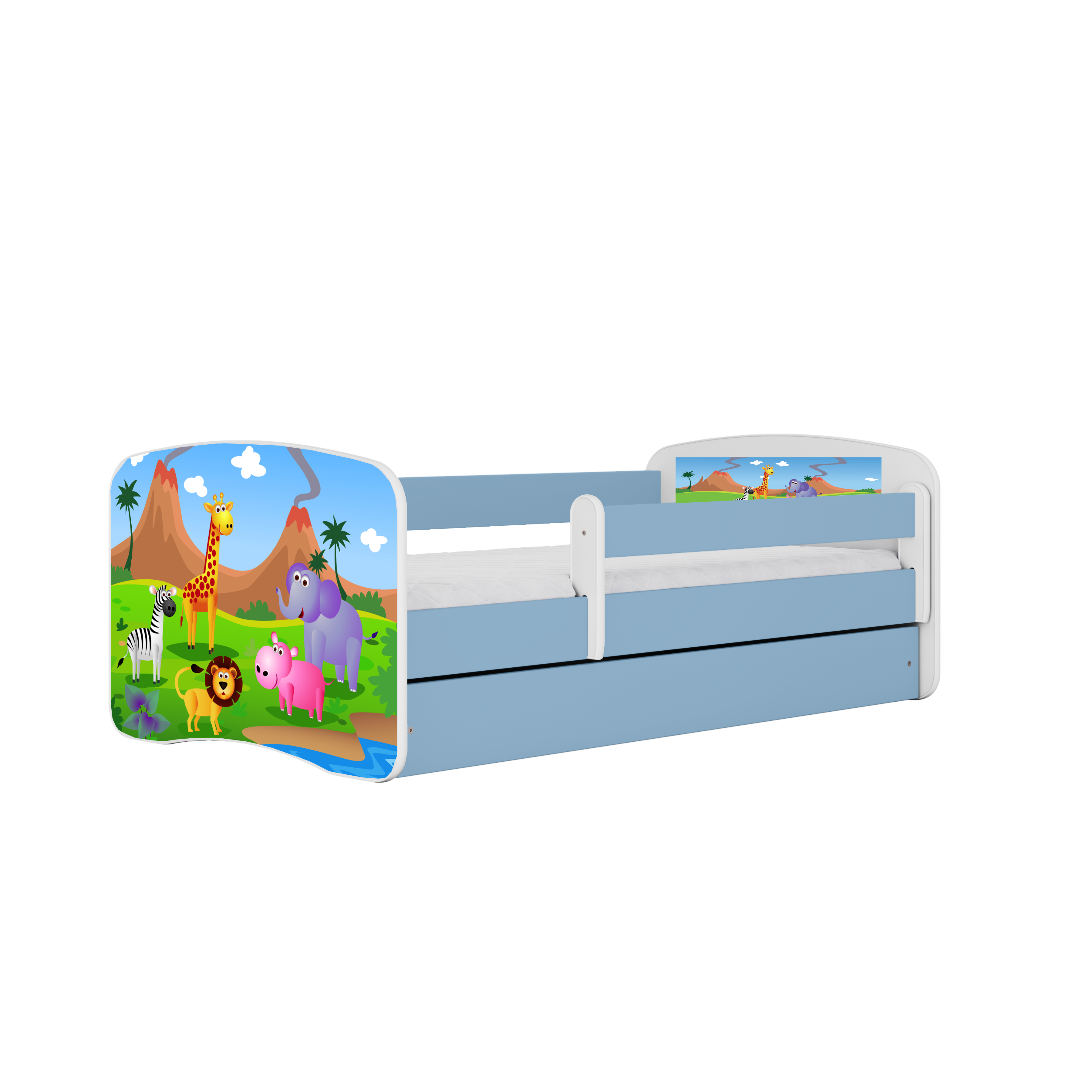 KINDERBETT Safari mit Schublade 160/80 90/61/164 - Blau, Holzwerkstoff (80/160cm) - RAUMHIRSCH FURNITURE