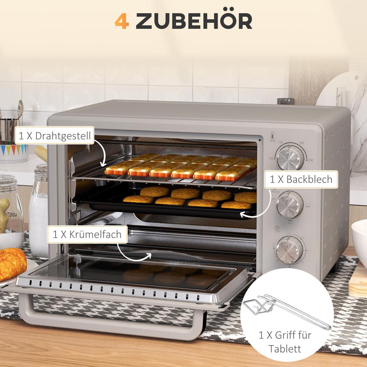 MINIBACKOFEN Metall Edelstahl Silber - Silberfarben, Metall (46/38.5/29cm) - HOMCOM