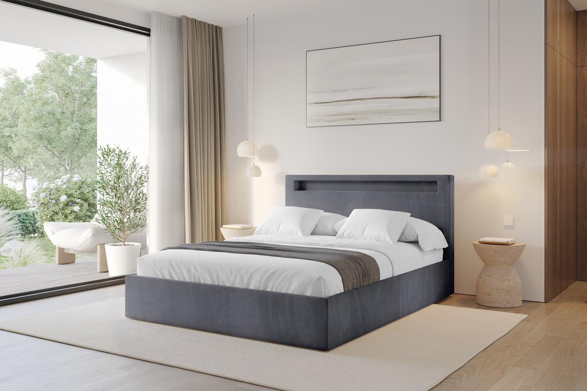 POLSTERBETT mit Bettkasten und Lattenrost, Bett mit Matratze H3/H4 - GOLA 160x200 Dunkelgrau - Dunkelgrau, Holzwerkstoff/Textil (160/200cm) - ALTDECOR