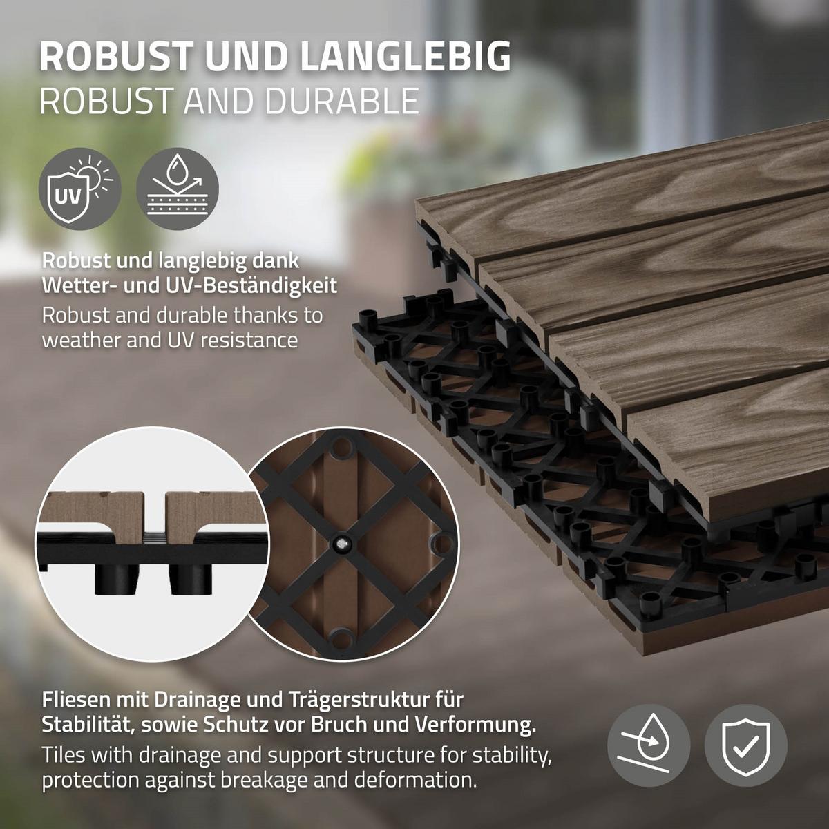 TERRASSENFLIESE Dunkelbraun 44 Stück - Dunkelbraun, Holzwerkstoff (30/30/2cm) - ML-DESIGN