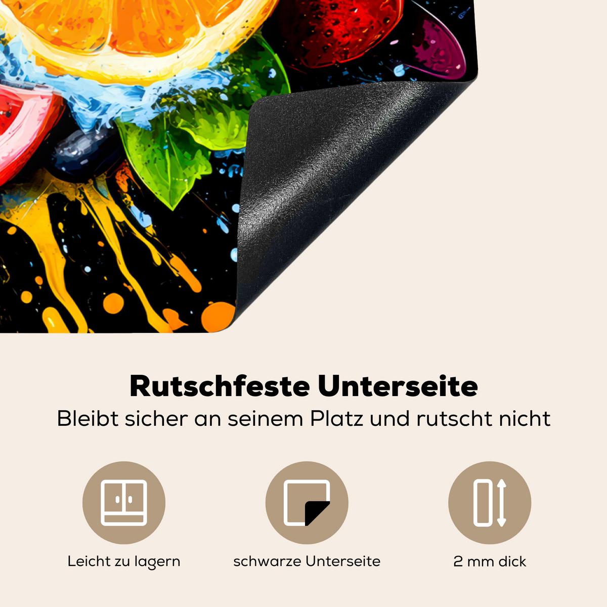 HERDABDECKPLATTE Obst - Graffiti - Bunt - Orange - Erdbeere - Abstrakt Ceranfeldabdeckung 78x52 cm - Orange, Kunststoff (78/52/0.2cm) - MuchoWow