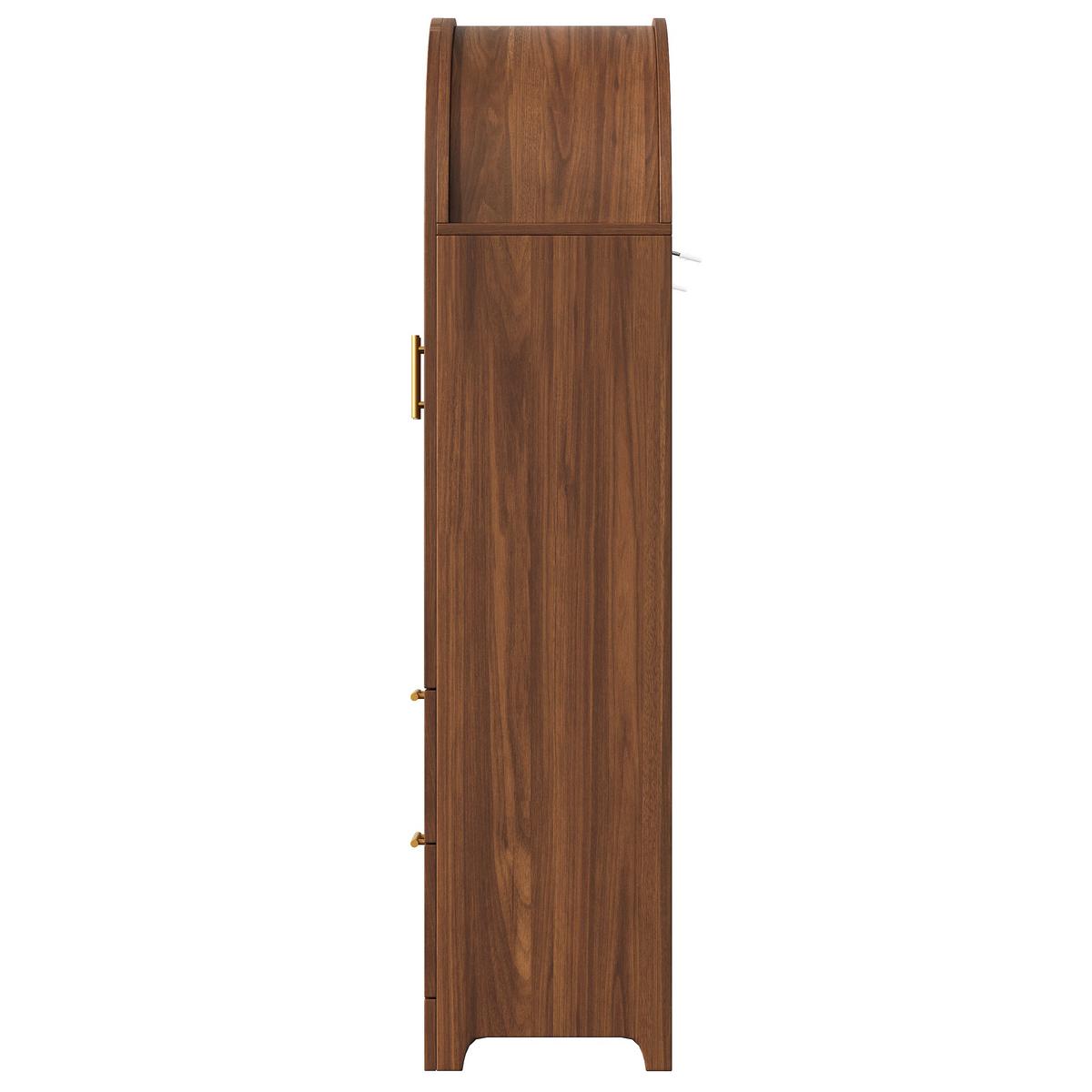 HIGHBOARD in Nussbaum-Optik mit Glas und PE-Rattan, Bogen-Design mit 2 Schubladen - Naturfarben, Holzwerkstoff (80/175/40cm) - Urban Meuble