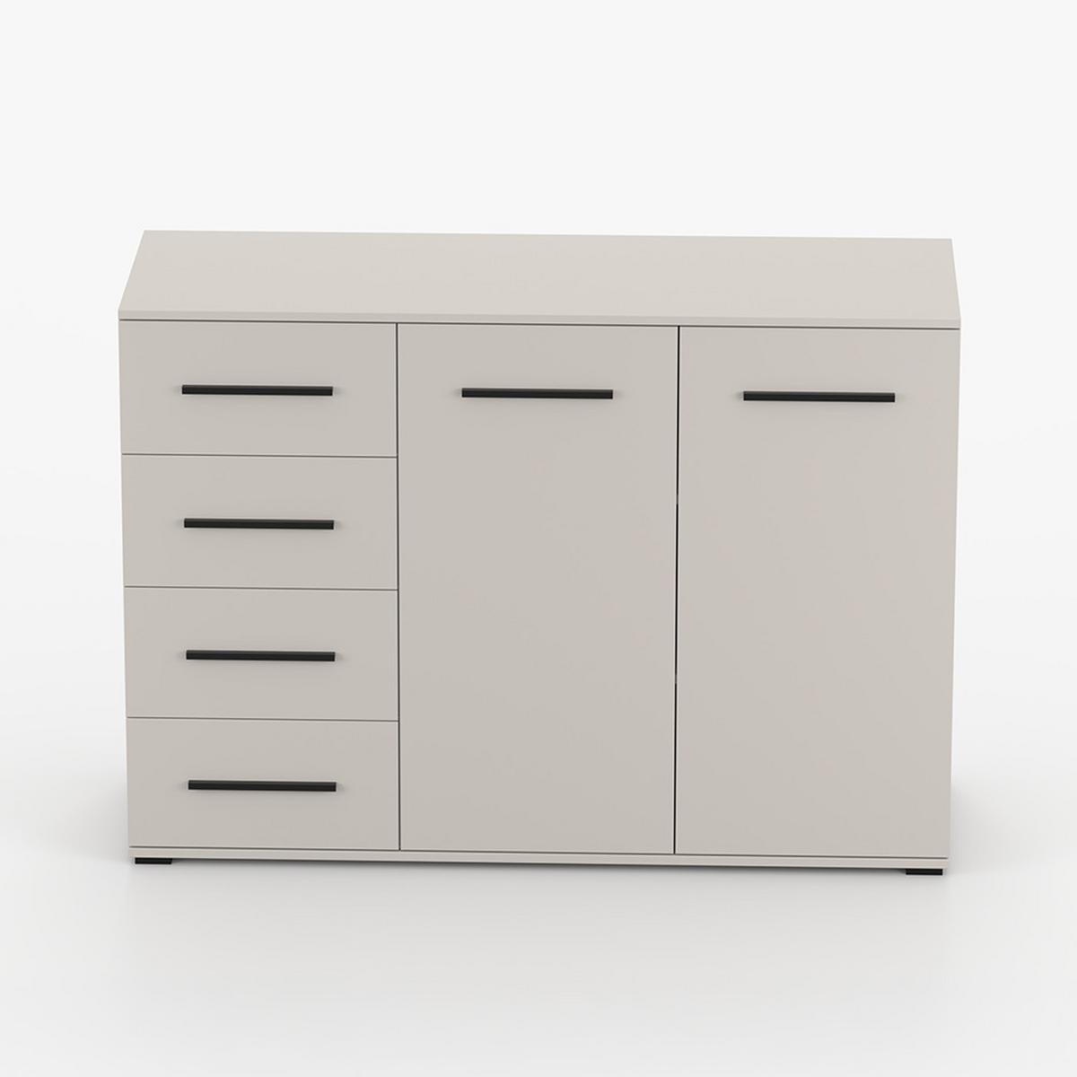 KOMMODE FRIDA 01 KK 135 cm Kaschmir/Kaschmir, vier Schubladen, zwei Drehtüren, schwarze Griffe - Kaschmir/Schwarz, Holzwerkstoff/Kunststoff (135/96/45cm) - imoebel24