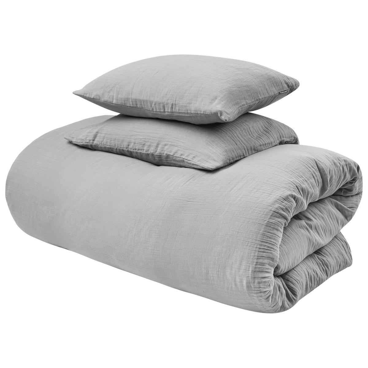 BETTWÄSCHE-SET 220/240 cm Baumwollmusselin Hellgrau Sumner - Hellgrau/Grau, Textil (220/240cm) - Beliani