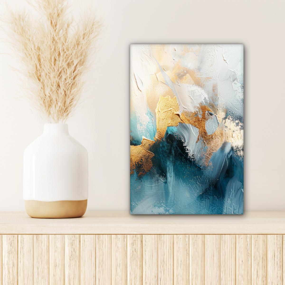 LEINWANDBILD Abstrakt - Kunst - Gold - Blau Deko Wohnzimmer 20x30 cm - Petrol, Textil (20/30cm) - MuchoWow