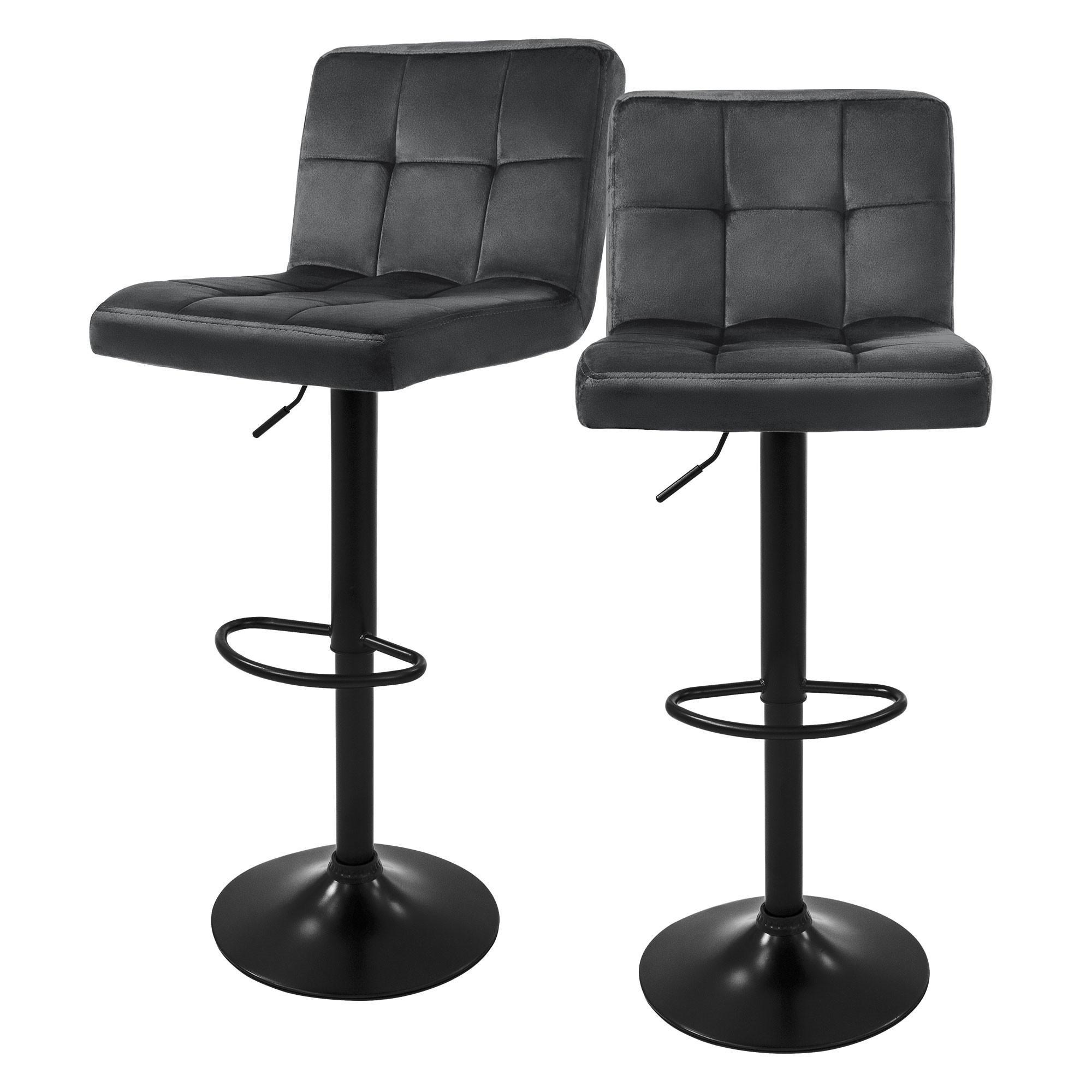 BARHOCKER 2er Set Grau aus Samt höhenverstellbar/drehbar - Schwarz/Grau, Textil/Metall (50/112/45cm) - ML-DESIGN