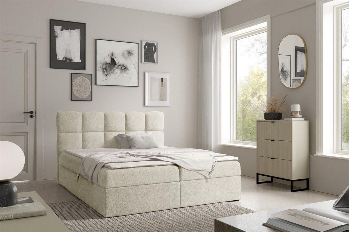 BOXBETT Parozo überlänge - Creme, Holzwerkstoff/Textil (140/220cm) - Fun Möbel