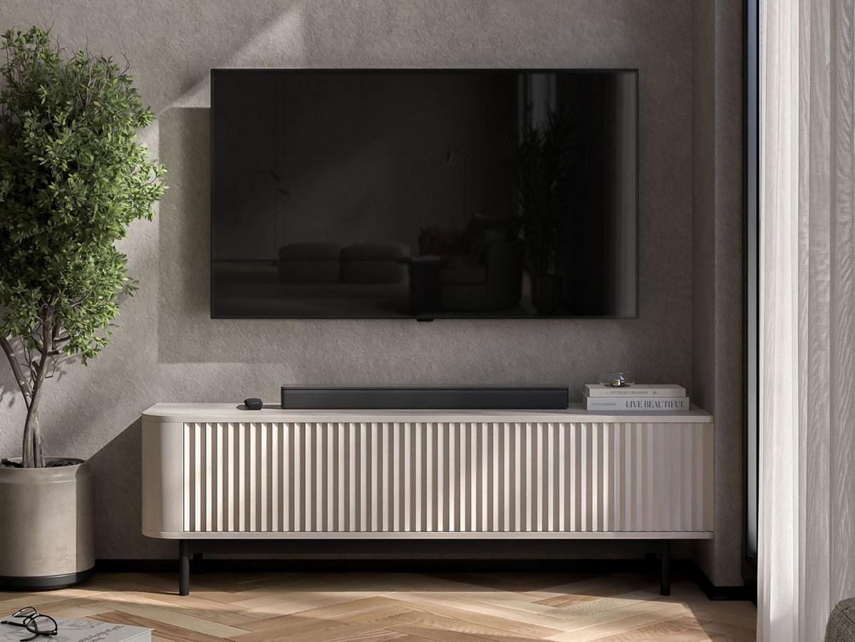TV-LOWBOARD Aurora Kaschmir matt 140 cm mit Metallrahmen - Kaschmir/Schwarz, Holzwerkstoff/Metall (140/44/35cm) - Meble Lindner