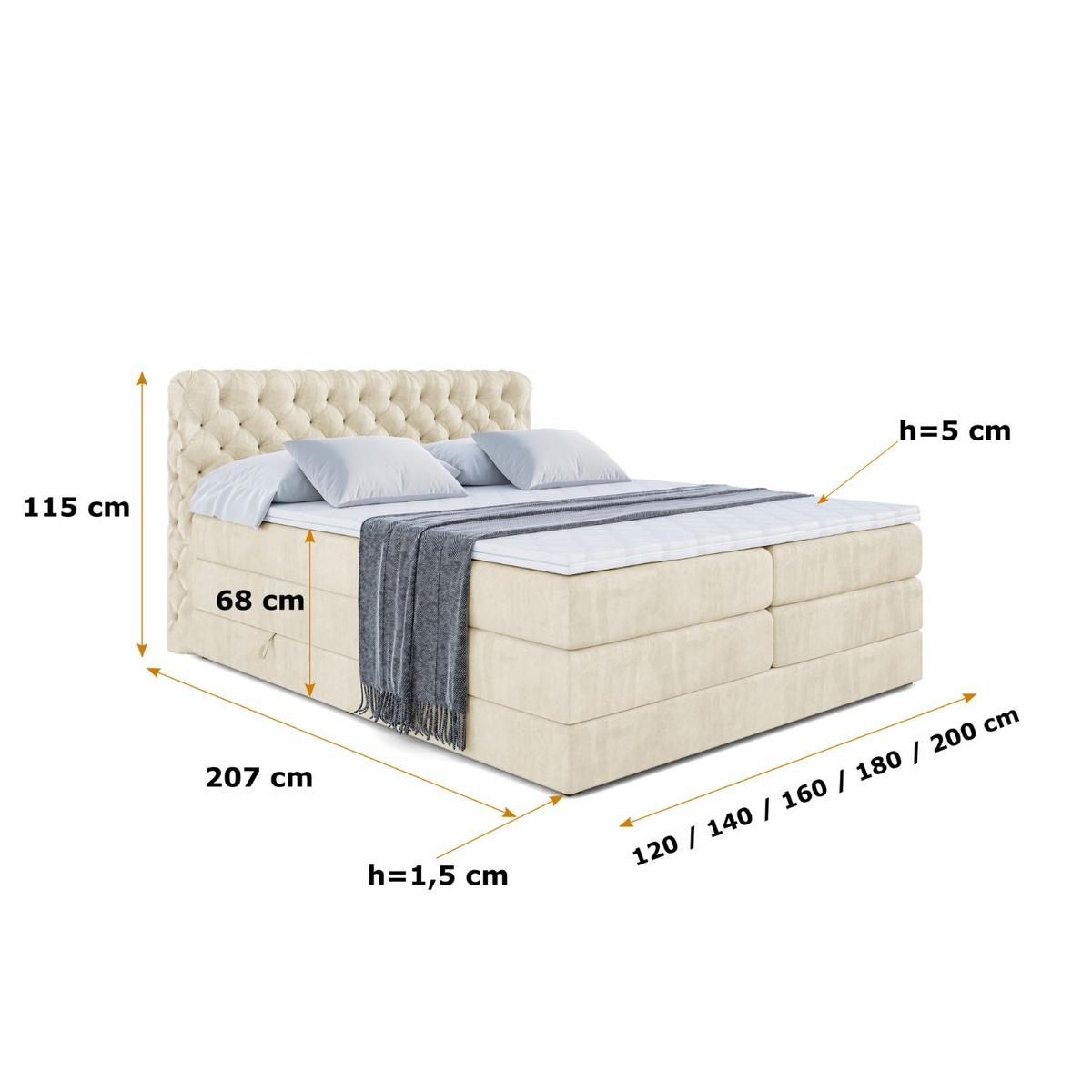 BOXSPRINGBETT BOXI8 KING - 140x200 - H3/H4 - Beige - Beige, Holzwerkstoff (140/200cm) - ALTDECOR