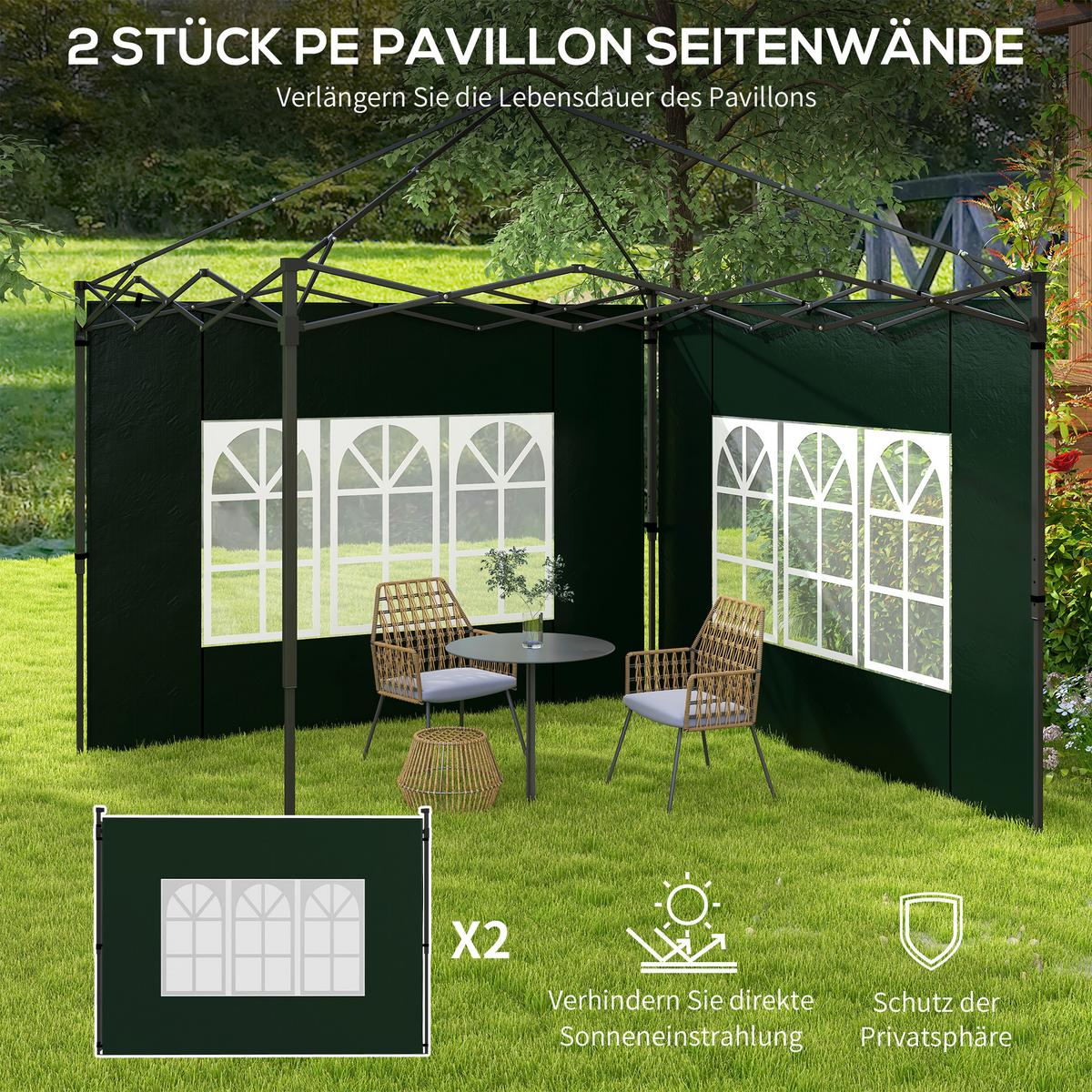 PAVILLON-SEITENTEILE 2 TLG. mit Fenster Dunkelgrün - Dunkelgrün, Kunststoff (1/193/293cm) - Outsunny
