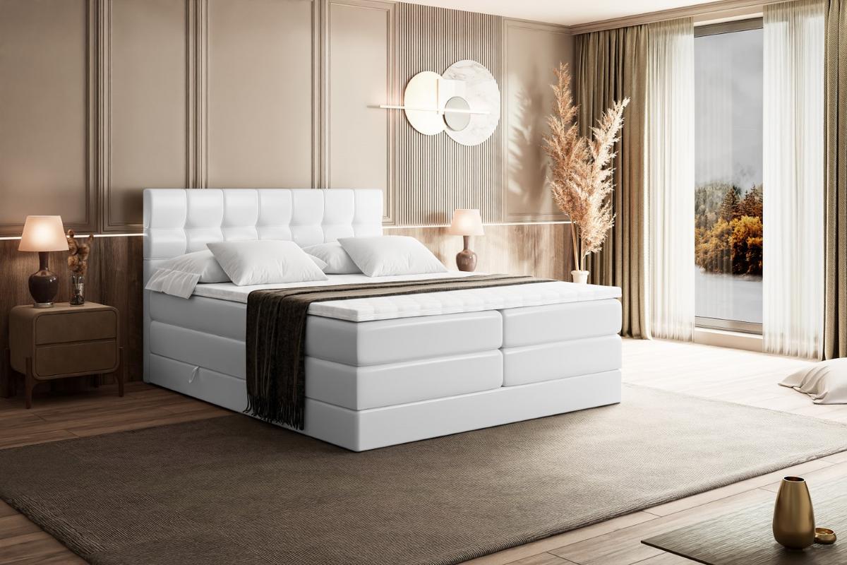 BOXSPRINGBETT BERO KING - 180x200 - H3/H4 - Weiß Hochglanz - Weiß Hochglanz, Holzwerkstoff (180/200cm) - ALTDECOR