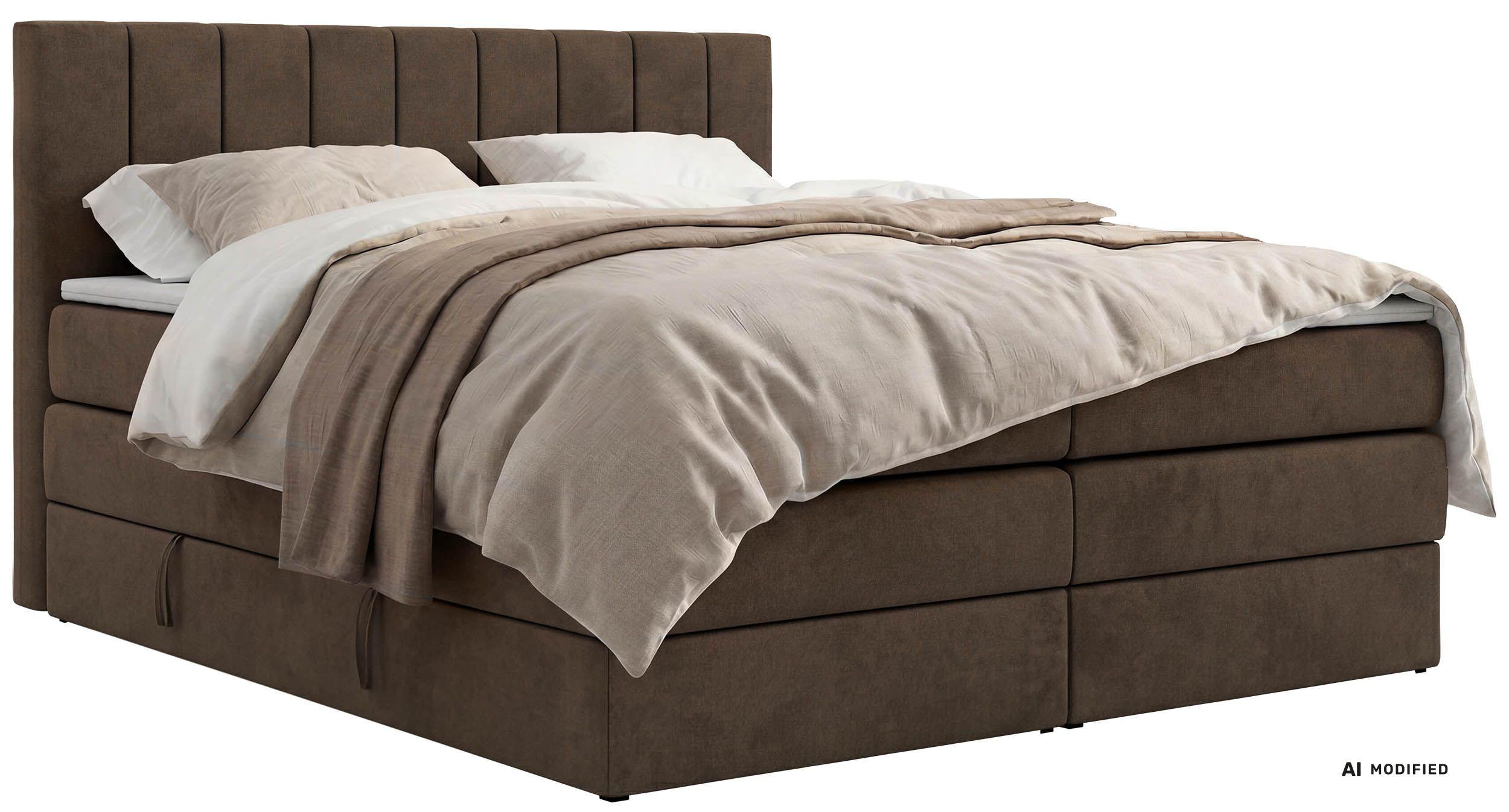 BOXSPRINGBETT ALVER KING 200/200 - Braun Velvet - Topper T25 - H3 - Schwarz/Braun, Kunststoff/Textil (200/200cm) - MKS