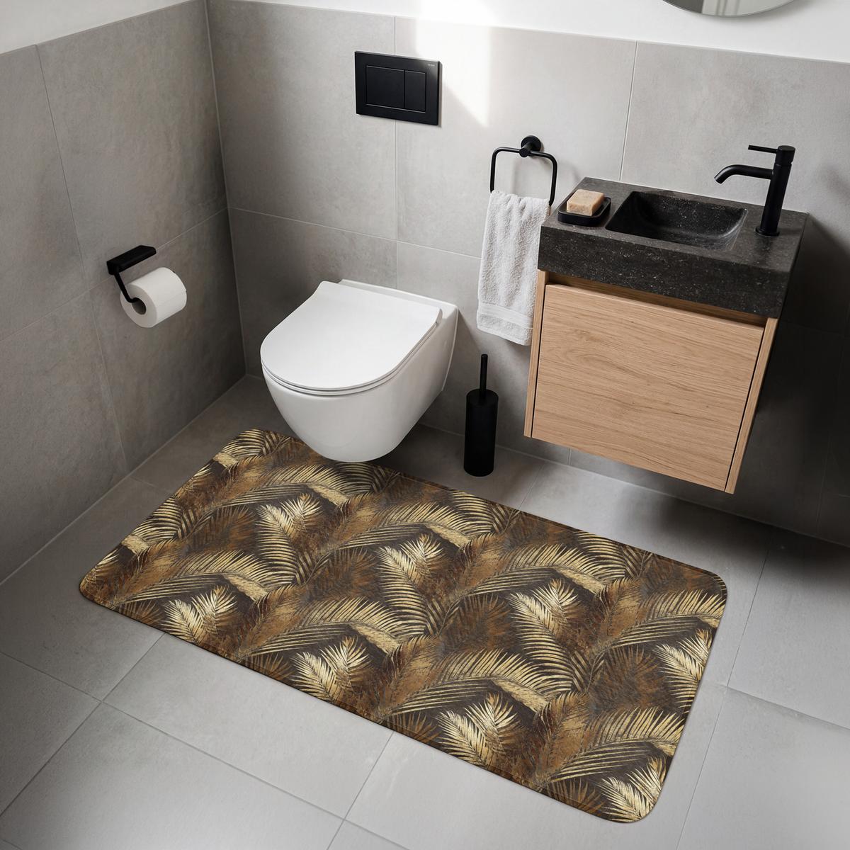 WC-VORLEGER Tropisch - Blätter - Gold WC Teppich 120x60 cm - Goldfarben, Textil (120/1cm) - OnlyWow