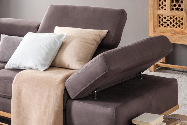 Wohnlandschaft Platin Echtholz Bezug Polyester Arm- und Kopfteile verstellbar