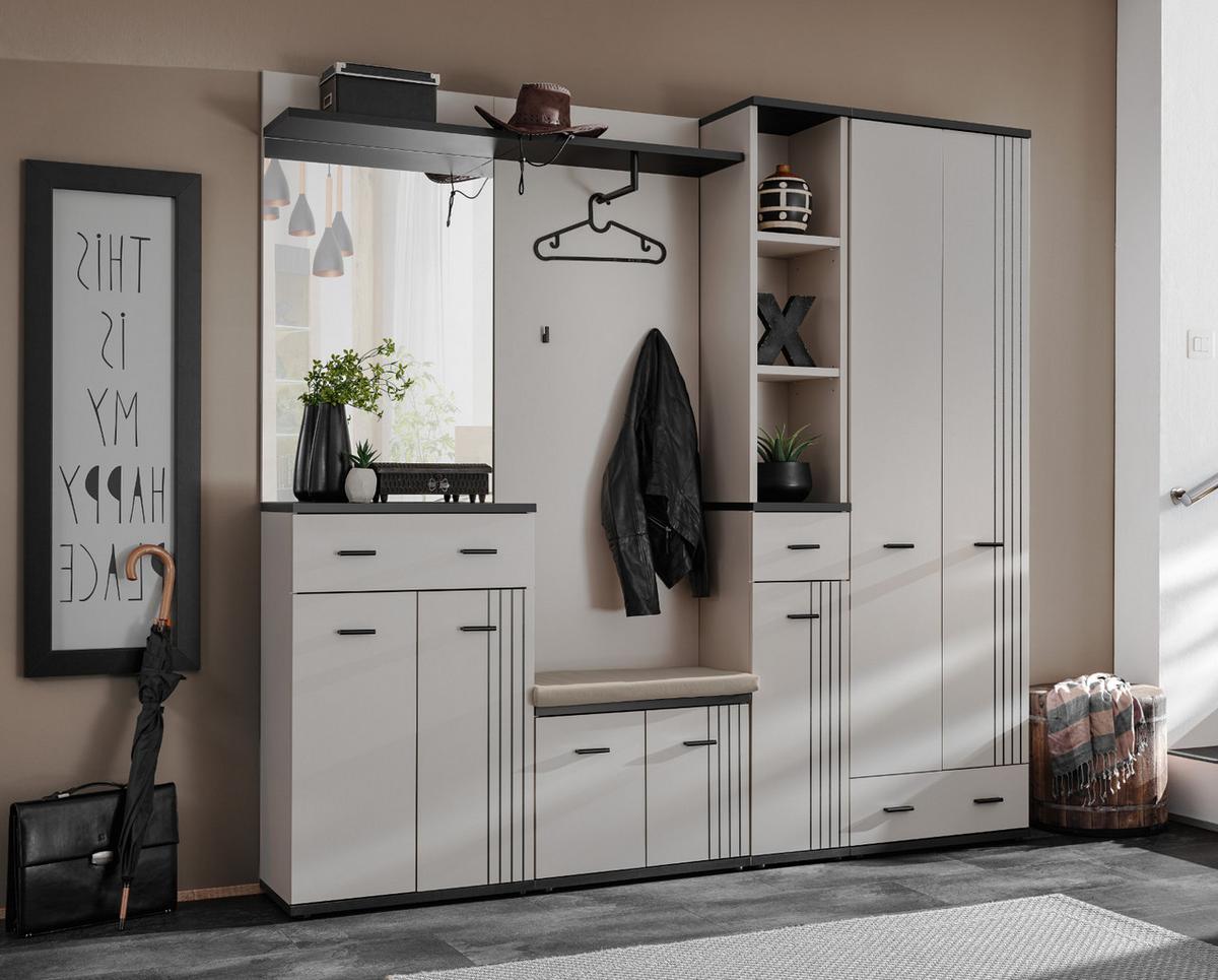 GARDEROBEN-SET Kaschmir, schwarz 6-teilig 210 cm, Flurgarderobe in modernem Desgin - Kaschmir/Schwarz, Glas/Holzwerkstoff (210/203/32cm) - Inn.Furn