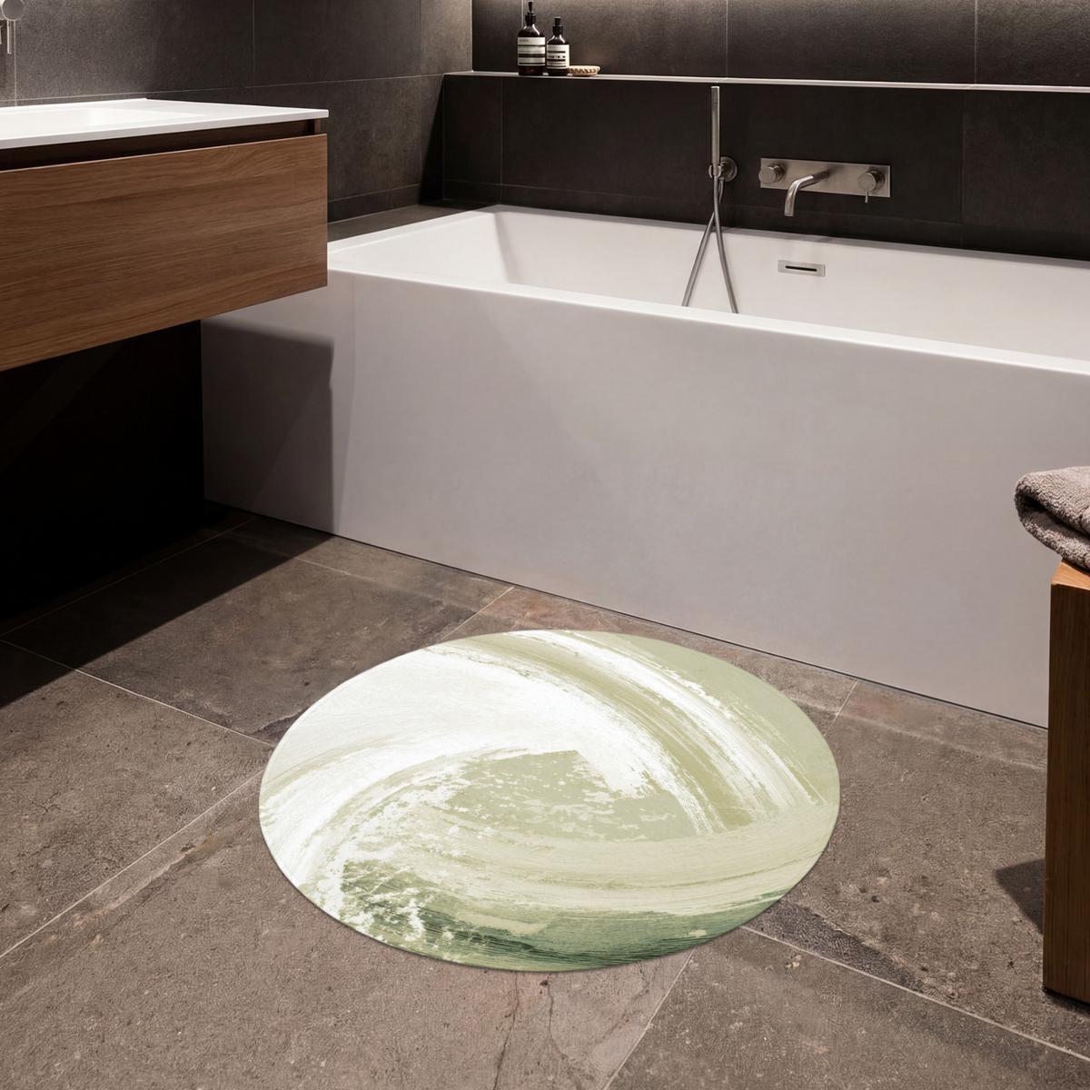BADEMATTE Abstrakt - Pinselstriche - Wellen - Grün Badvorleger 70x70 cm - Mintgrün, Textil (70/70cm) - OnlyWow