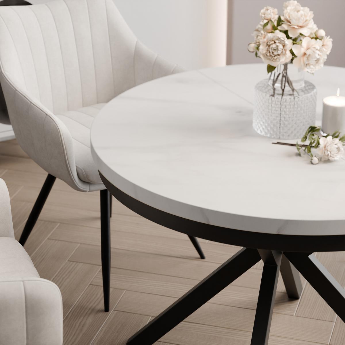 AUSZIEHTISCH MILTON 90-166/76 cm mit Metallgestell und Zarge, Schwarz / Bianco Marmor - Perlmutt/Schwarz, Holzwerkstoff/Metall (90/90/76cm) - Idohome