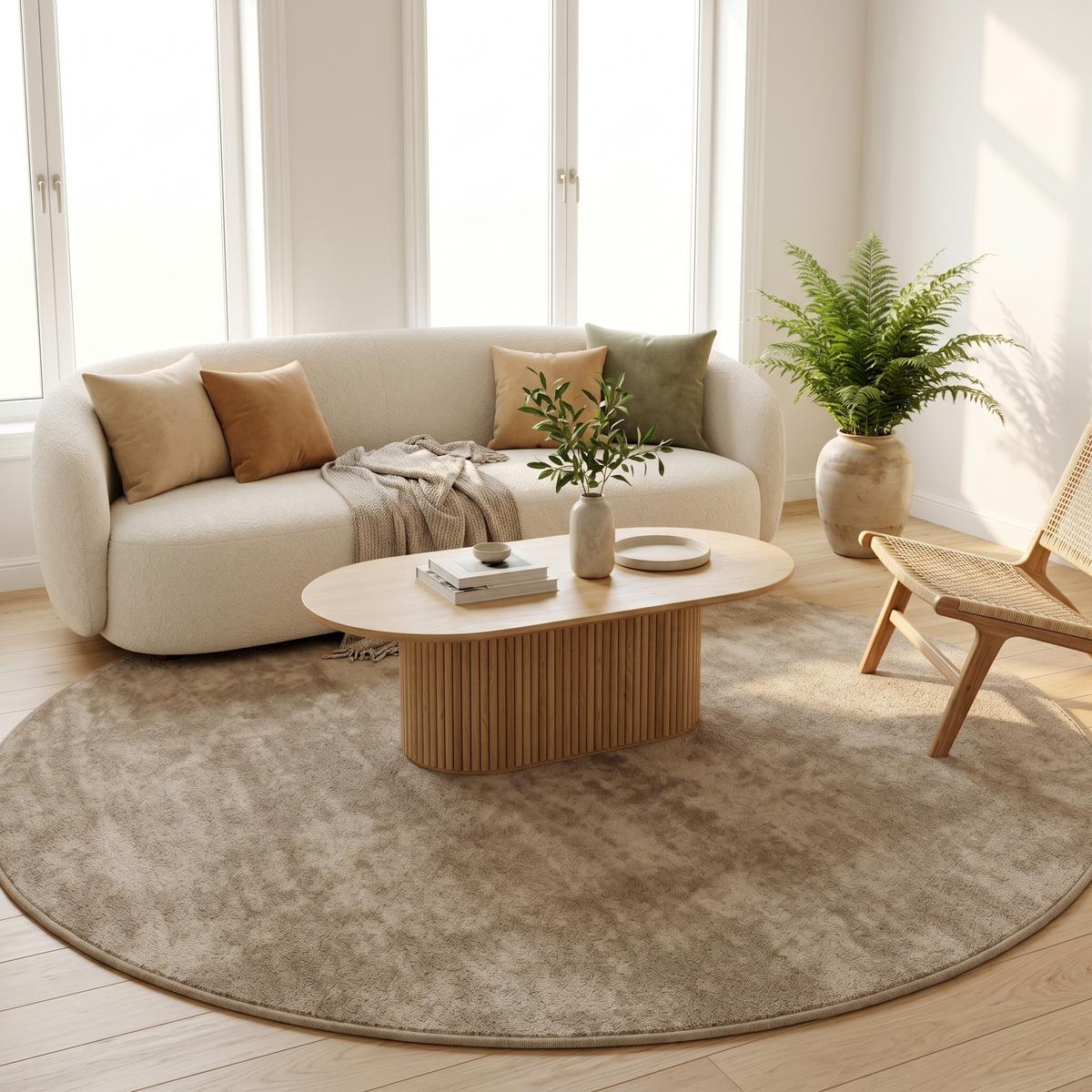 HOCHFLOR LANGFLOR TEPPICH SUPER SOFT MELIA RUND - Taupe, Textil (160/160cm) - Pergamon