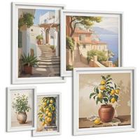 BILDER SET 5er Set - 50x50 cm & 20x30 cm & 40x60 cm Weißer Rahmen - Blumen in einer Vase, ein Meer aus Zitronen - Weiß, Kunststoff (40/60cm) - TULUP