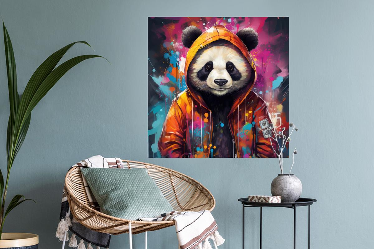WANDTATTOO Panda - Jacke - Graffiti - Orange Wanddeko 50x50 cm - Orange, Kunststoff (50/50/0.1cm) - MuchoWow
