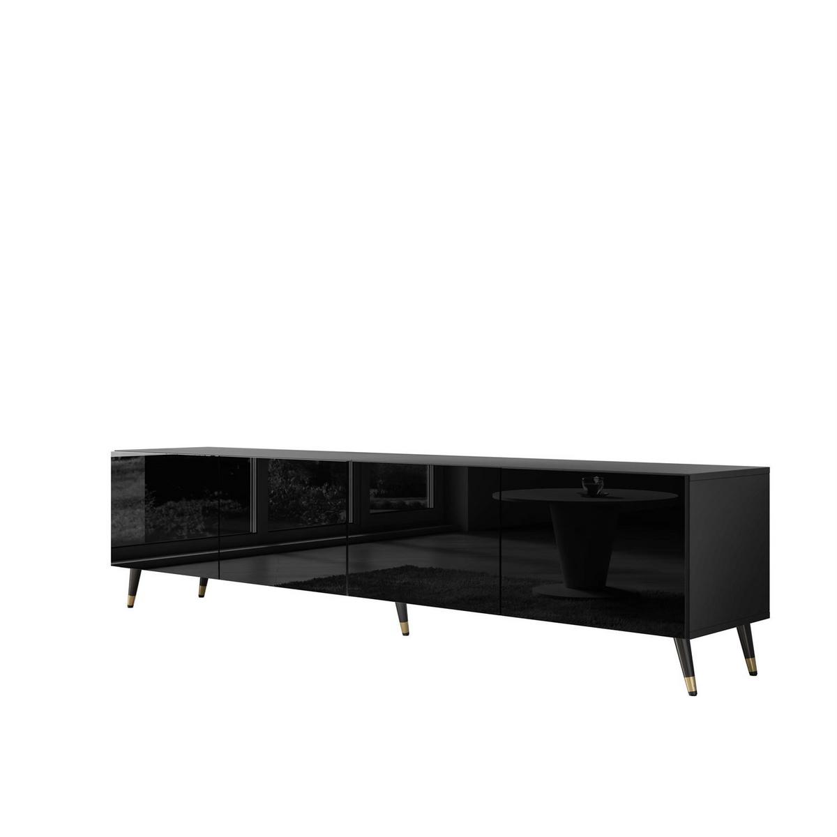 TV-ELEMENT AURA 200 Schwarz Hochglanz – Beinfarbe: Schwarz + Gold - Schwarz, Holzwerkstoff (200/48/40cm) - Lookway
