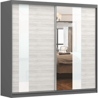 SCHWEBETÜRENSCHRANK MULTI 32 Grau/Kathult Weiß, ohne LED Beleuchtung 233 cm - Alufarben/Graphitfarben, Glas/Holzwerkstoff (233/218/61cm) - imoebel24