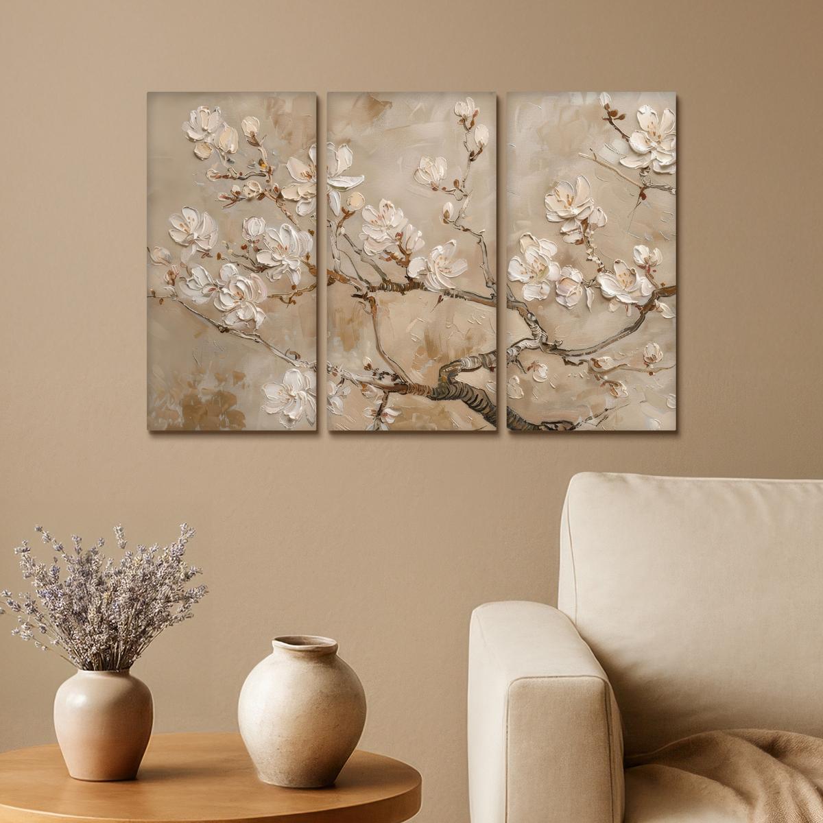 LEINWANDBILD 3er Set Beige - Blüte - Modern 60x40 cm - Beige, Textil (60/40cm) - MuchoWow