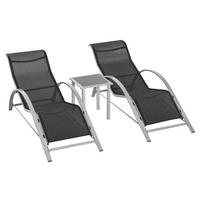 GARTENLIEGE mit Tisch, 59L x 169B x 66H cm, Metall,Mesh, Schwarz+Silber - Schwarz, Kunststoff (169/66/59cm) - Outsunny